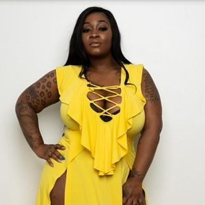 PLUS SIZE "BOMBAY" DOUBLE SPLIT DRESS - YELLOW